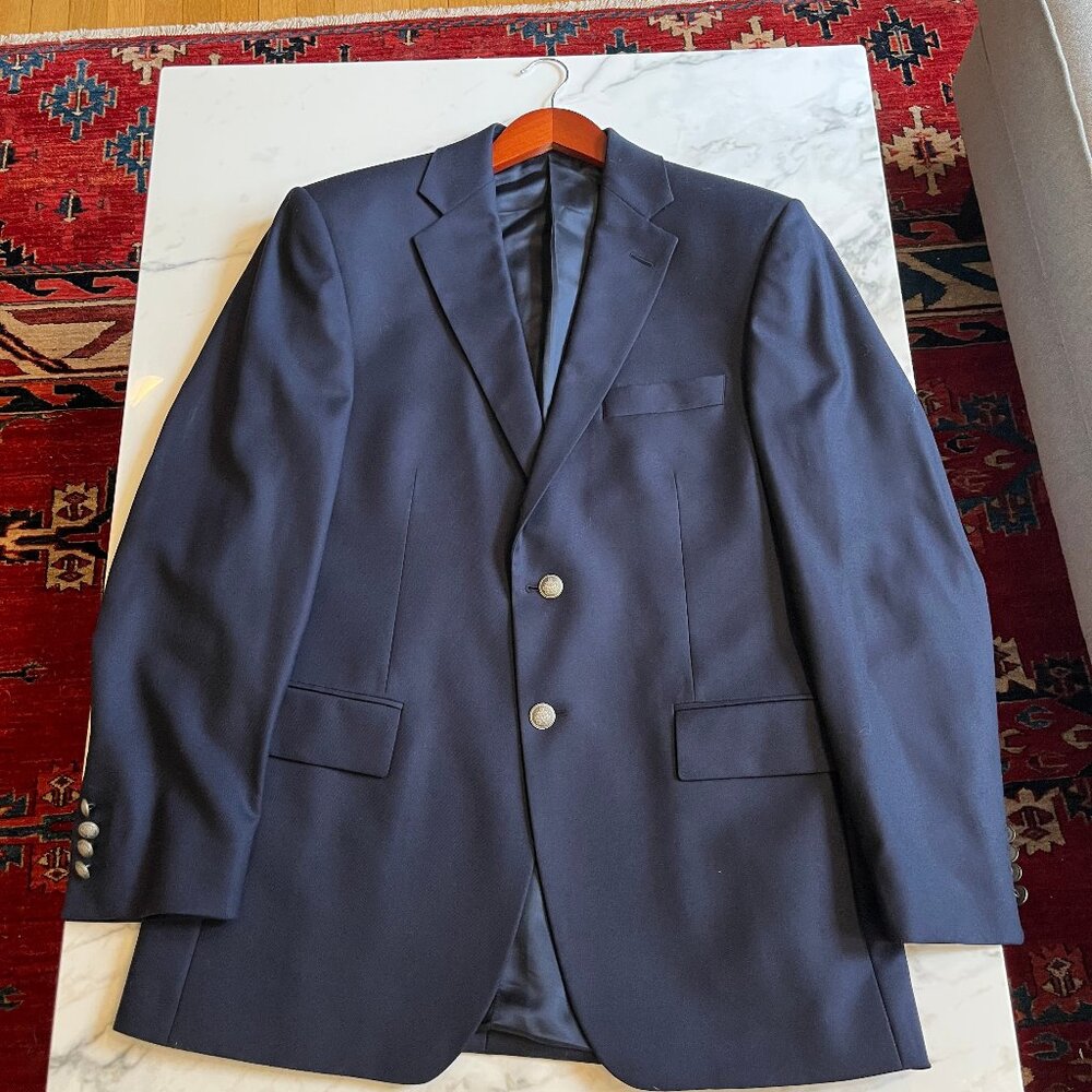 Ede and Ravenscroft Wool Navy Blue Blazer 40R with Garment Bag